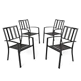 PHI VILLA Metal Outdoor Dining Chairs Set of 4 - Stackable Black Patio Chairs, 300lb Capacity (Stripe)