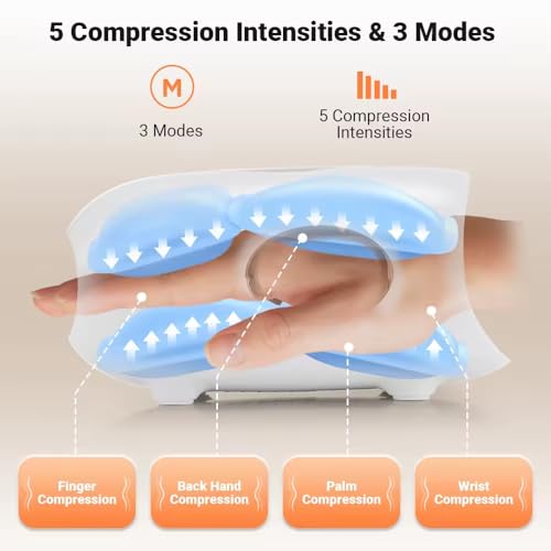 Image of Cordless Hand Massager with Heat & Air Compression for Arthritis, Carpal Tunnel & Finger Pain Relief - Rechargeable, Portable Electric Palm Massager with 3 Modes & Auto Shut-Off