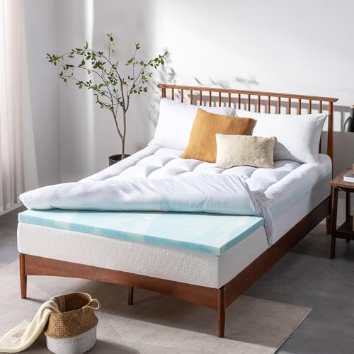 Zinus Coprimaterasso In Memory Foam Con Gel Rinfrescante Al Tè Verde, Schiuma Gel Rinfrescante, Blu, ‎160 x 190 x 7.62 cm, 6.26 Kg