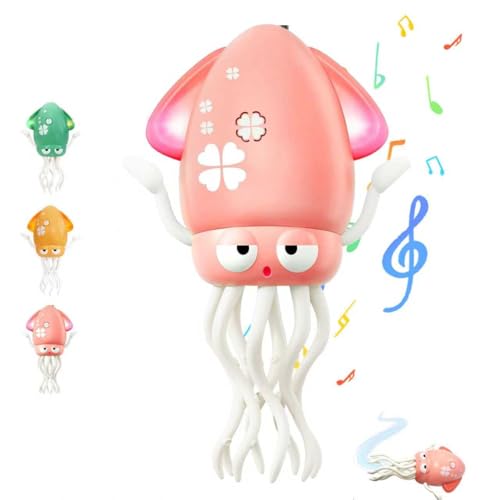 Image of bcgwyep Dancing Octopus Baby Toy – USB Rechargeable Electric Crawling Tummy Time Toy, Magical Musical Squid with LED Lights, Music & Obstacle Avoidance – Birthday Gift for Kids Ages 3Y+ (Pink)