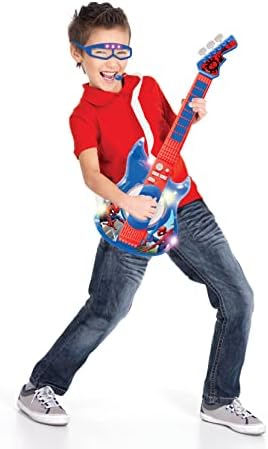 LEXIBOOK K260SP Spider-Man Electronic Lighting Guitar with mic, Glasses with Microphone, Demo Songs, 2 Game Modes, MP3 Plug, Blue/red