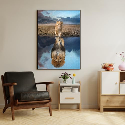 Image of Jigsaw Puzzles for Adults 1000 Pieces Puzzles for 1000 Piece Impossible Puzzle for Adults Educational Games Gifts (Lion's Reflection de Water)