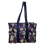Picture of Lucazzi Utility Tote Bag with Zipper Top - Large Multipurpose Organizer Bag for Teachers, Nurses, Work, Students, Knitting, Crafts - Tote Organizer with Multi-Compartment Pockets - Cactus Purple