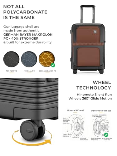 Image of EUME Aerotop Cabin Trolley Bag Small | Top Open Suitcase | Expandable Hard Polycarbonate Luggage | TSA Lock, Anti Theft Zipper, Silent Wheels | 16 inch inch Laptop Holder + Charging Port | 50L Black