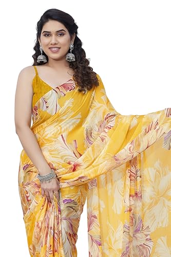 Image of MIRCHI FASHION Saree for Woman Chiffon Floral Printed | Lightweight Daily Wear Comfortable Women's Sari with Unstitched Blouse Piece (Available in 15 Designs)