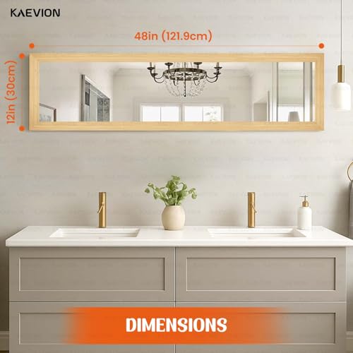 Image of Wood Framed Full Length Mirror, 4ft Wall Mounted Body Mirror with 5mm HD Shatterproof Glass, 3-Way Hanging or Leaning Mirror for Bedroom, Bathroom, Living Room (Natural Wood)