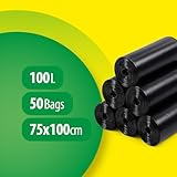 BENEKS 100L Heavy Duty Black Bin Bags – Extra Strong Large Refuse Sacks – Flat Top, Tear-Resistant – 50 Bags per Roll – Size 75 x 100 cm – Ideal for Garden, Home & Commercial Waste - Image 2