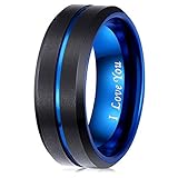 LaurieCinya 8mm Black Tungsten Carbide Wedding Band Blue Engagement Ring Men Women-Brushed Finished–Engraved I Love You Comfort Fit Size 6 to 13