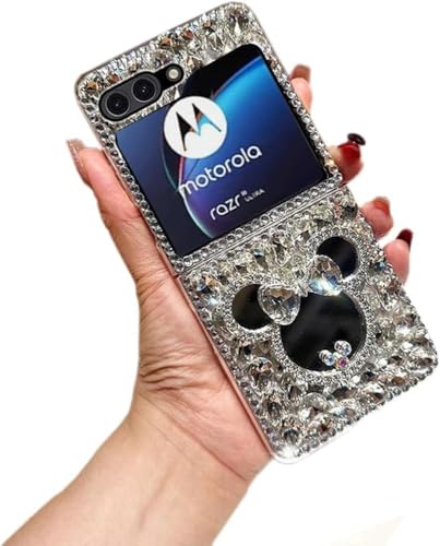 for Motorola Razr 2026/2025/2024 Case, Cute Cartoon Mirror Diamond Glitter Crystal Rhinestone Women Girls Fashion Luxury Shiny Sparkle Crystal Phone Case for Moto Razr 2026/2025/2024