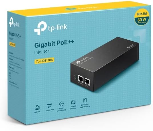 TP-Link 802.3at/af Gigabit PoE Injector | Non-PoE to PoE Adapter | supplies up to 60 W| Plug & Play | Desktop/Wall-Mount | Distance Up to 100m (TL-PoE170S)