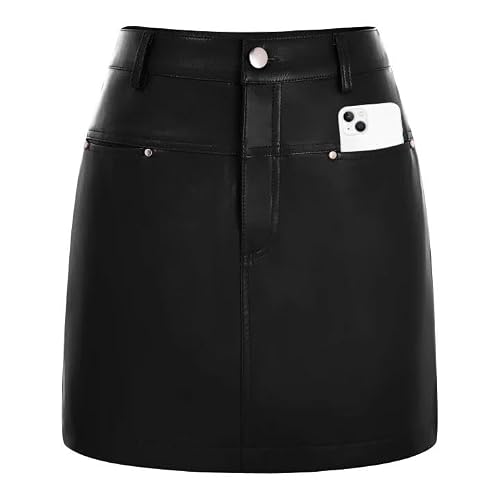 Kate Kasin Women Fall Black Leather Mini Skirt with Shorts Underneath XL
