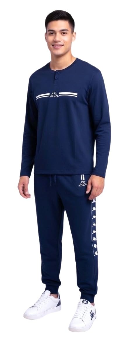 Kappa Pigiama Uomo Cotone Lungo - Pigiama Uomo Cotone Leggero Estivo Manica Lunga