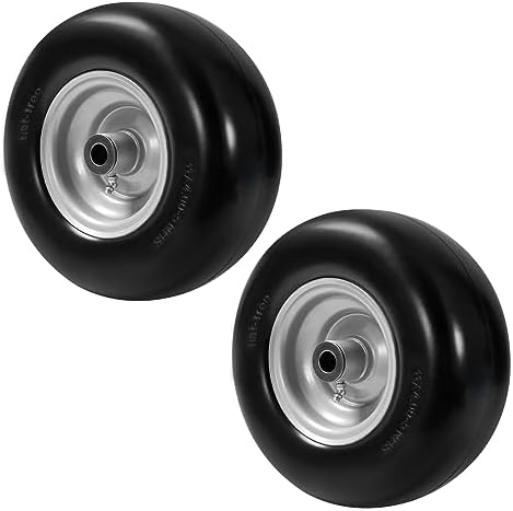 2-Pack 11x4.00-5 Flat-Free Lawn Mower Tires & Wheels - Airless Solid For Zero Turn Front, With Bearings & Hub Kit