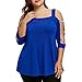 Produktbild VEMOW Sommer Heißer Elegante Damen Mädchen Frauen Plus Größe Criss Kreuz Hohl Liebsten Halbe Hülse Bluse Pullover Tops Shirt Pulli Tees(Blau, 54 DE / 5XL CN)