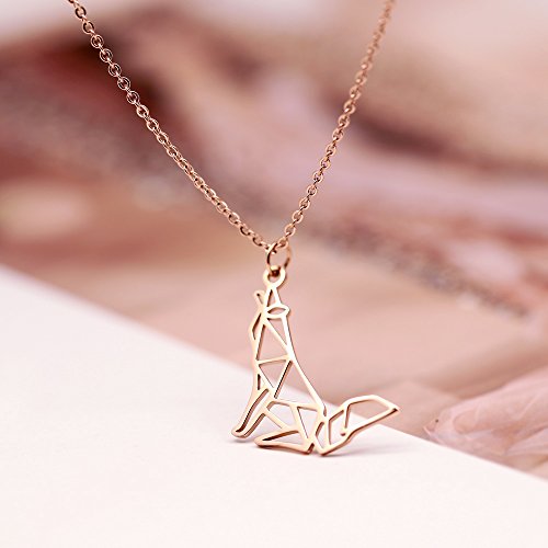 Hanfly Wolf Necklace Geometric Origami Jewelry Lovely Cute Animal Necklace Gift For Girls And Women 16.5"+1.5" Extender #TOP2