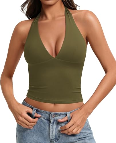 Image of Avidlove Women's Halter Top Deep V Going Out Tops Double Lined Sexy Backless Summer Crop Tank Top