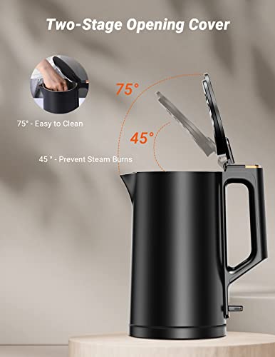 Electric Kettle, 304 Stainless Steel Interior, Bpa-Free, Double Wall 1.5L Hot Water Boiler, 1500W Tea Kettle With Auto Shut-Off & Boil Dry Protection, Cordless Base & Led Indicator #TOP4