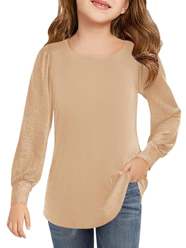 Image of Haloumoning Girls Puff Long Sleeve Shirts Fall Tops 5-14Y