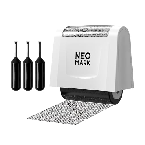 NEO MARK Identity Theft Protection Roller Stamp, 1.6'' Wide Confidential Security Stamp with 3 Ink Refills, Self-Inking Privacy Protection for Address & ID Blockout Stamp Roller -White