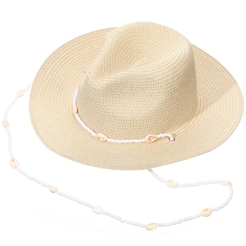 Sombrero de playa femenino beige con ala ancha