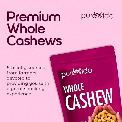Image of Purevida Cashews 450gm | Rich in Protein, Healthy Fats & Antioxidants | Supports Heart Health & Energy Boost | Crunchy & Delicious | Gluten-Free | Ideal for Snacking, Cooking & Baking (Pack of 2)