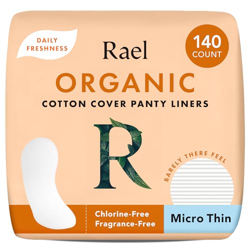 Rael Panty Liners for Women, Organic Cotton Cover - Daily Pantiliners, Light Absorbency, Unscented, Chlorine Free (Micro Thin, 140 Count)