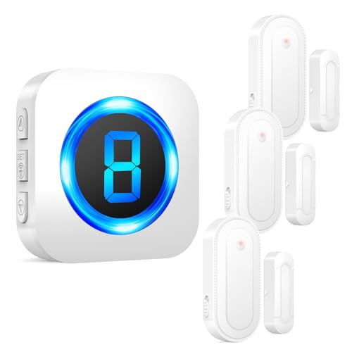 SURFOU Wireless Door Sensor Chime, Waterproof Door Open Alert with 1000Ft Range, 55 Ringtones, 110dB Alarm for Office/Business/Home/Kids&Elderly Safety - 3 Sensors + 1 Receiver by SURFOU - Used condition - US$28.49