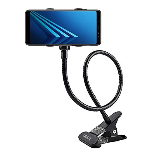 Agoz Cell Phone Clip Holder Gooseneck Clamp Lazy Mount Flexible Bracket Mobile Stand for Bed Office Kitchen Apple iPhone XS Max,11, XR,X,8 Plus,7, Samsung Galaxy S10 Note 9 8 S9 S8, LG Stylo 4 (Black)