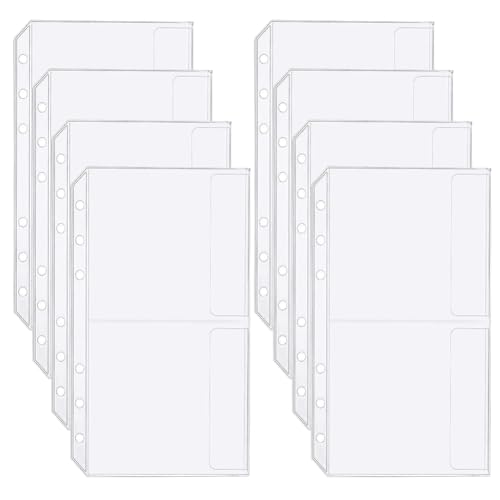 CRASPIRE 15PCS A6 Binder Pockets No Zippers Cash Budget Envelopes 6-Hole Zipless Binder Dual Pouches Clear PVC Savings Challenges Envelope Protector for Money Folder Organizer Loose Leaf Inserts Bags