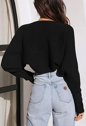 Pink Queen Women's 2024 Fall Cardigan Sweaters Open Front Batwing Long Sleeve Ribbed Knit Cropped Bolero Shrugs3