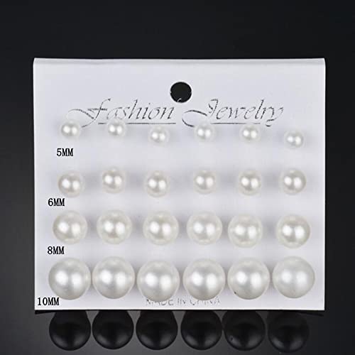 12 Pairs Black White Pearl Earrings Stud Sets3