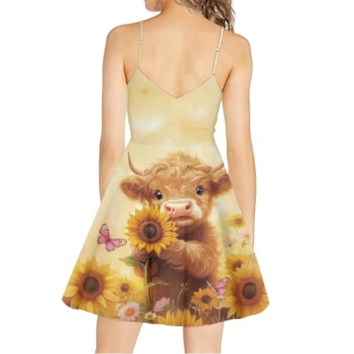 Image of Women's Spaghetti Strap Dress Summer Casual Swing Sundress Girls Beachwear Swing Mini Dress