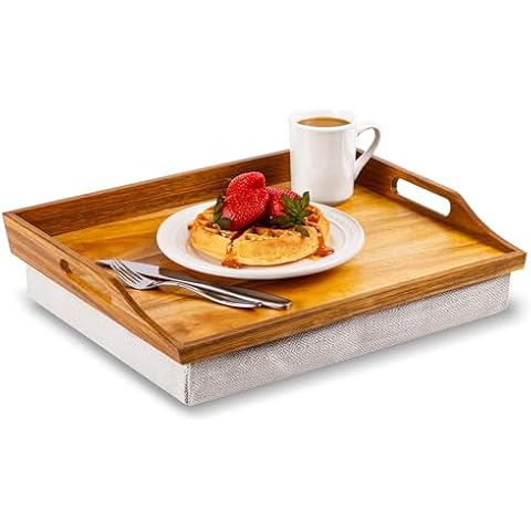 Rossie Home Acacia Wood Bed Tray Lap Desk with Detachable Cushion Cover