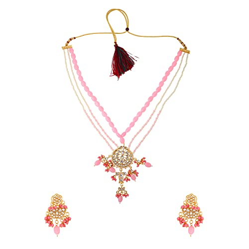 Image of Yellow Chimes Jewellery Set for Women and Girls Kundans Necklaces Set | Gold Plated Multilayer Beads Beaded Kundan Necklace Set | Birthday Gift for girls and women Anniversary Gift for Wife