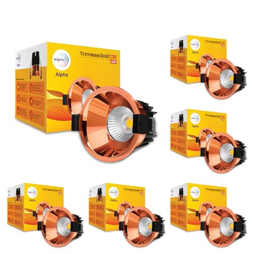 Image of wipro 12w Alpha Trimless Gold COB | Neutral White (4000K) | Aluminium PDC Heat Sink | Sharp Beam Angle with Reflector for Home, Office and Store Cabinet Display | Pack of 6