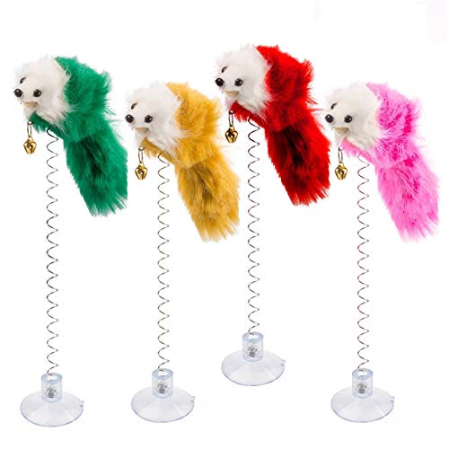 Xrten Cadeau de Chat, Fausses Souris avec Ventouse, Baguette Teaser de Chat avec Cloche, 4 Pièces