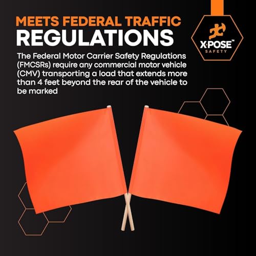 Image of Xpose Safety Orange Vinyl Safety Flags 18 inch x 18 inch with 24 inch Wooden Staff, 2 Pack - High Visibility Warning Flags for Road Work, Traffic Control, Parking Lots & Emergency Response