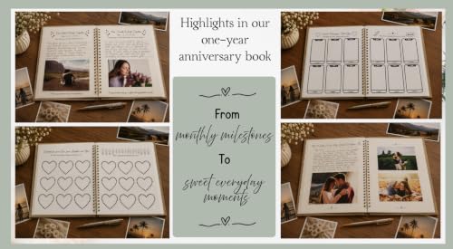 Libro de recuerdos para el primer aniversario, 60 páginas con encuadernación en espiral dorada, cubierta de lino y diseño con corazones, ideal para scrapbook y regalo personalizado miniatura 3