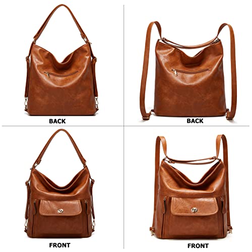 Image of myfriday Vintage Leather Fashion Backpack Purse for Women Large Capacity Convertible Backpack Travel Daily Daypack (Brown)