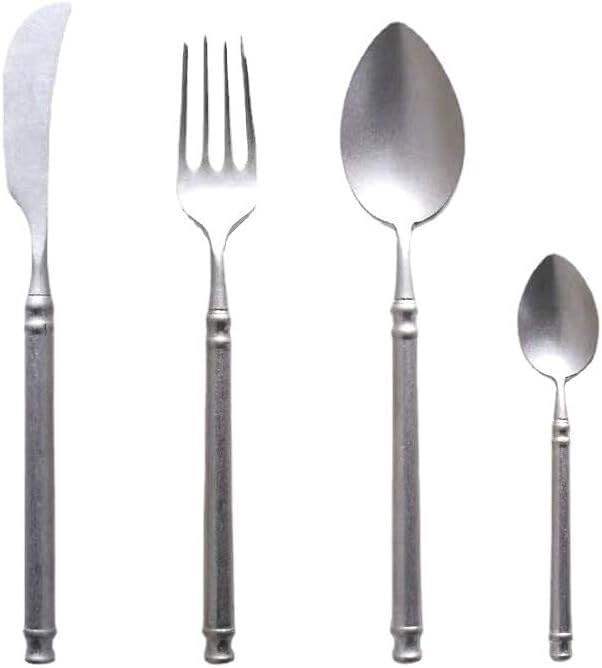 Zestaw Łyżek I Widelców, 24-Częściowy Zestaw Sztućców Ze Stali Nierdzewnej, Wysokiej Jakości Pudełko Prezentowe, Nóż Do Steków, Widelec I Łyżka, Czarno-Srebrny, 4 Sztuki Dla 1 Osoby