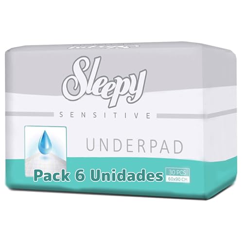 Sleepy Empapadores Desechables 60x90cm - Pack de 180 (6 x 30 unidades) | Cambiador Desechable, Salvacamas, Empapadores Bebe y Adultos | Empapadores Cama Adultos y Bebés | Absorbentes y Antideslizantes