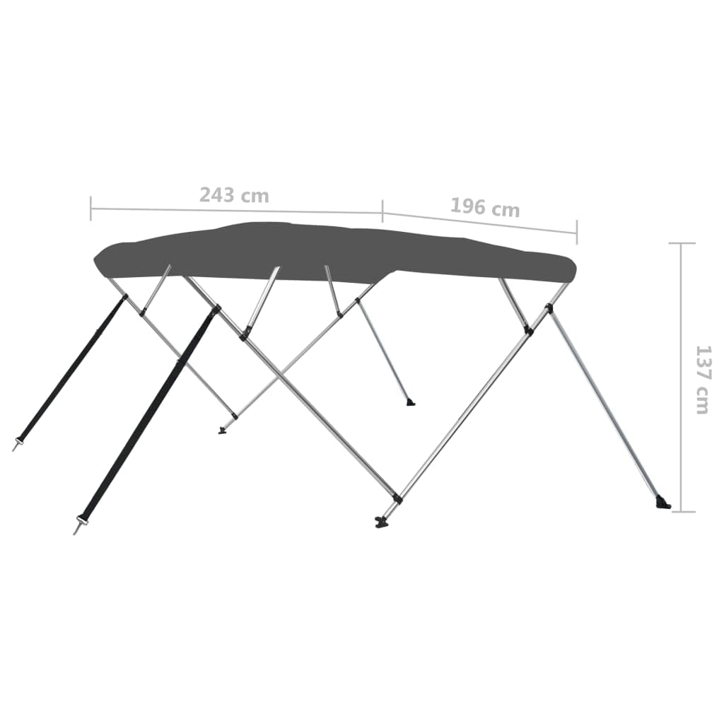 VidaXL - Toldo Bimini con 4 Arcos y toldo para Barco (Cubierta de Barco, Resistente a los Rayos UV, Exterior, 243 x 196 x 137 cm), Color Gris
