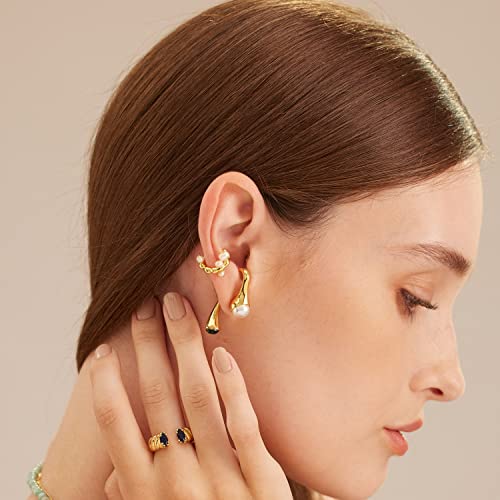 C.paravano Hoop Ear Cuff | Cuff Earrings | 925 Sterling Silver | 18K Gold Plated | Pearl Ear Cuff | Clip On Cartilage | Funky Earrings For Women #TOP3