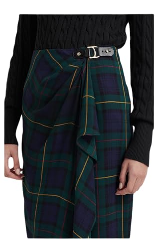 Lauren Ralph Lauren Womens Plaid Buckle-Trim Georgette Skirt (12, Navy Multi)3