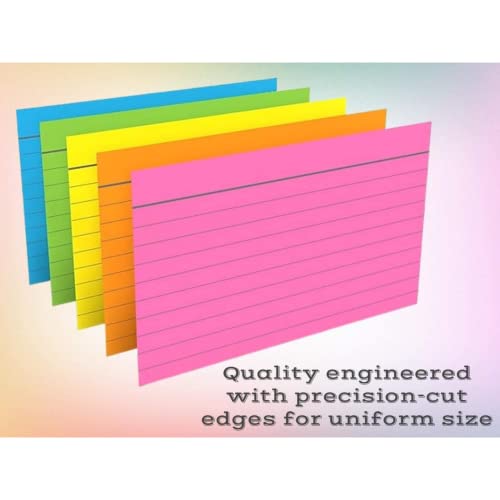 Index Cards 3x5, Ruled Colored Neon, Assorted Neon Color