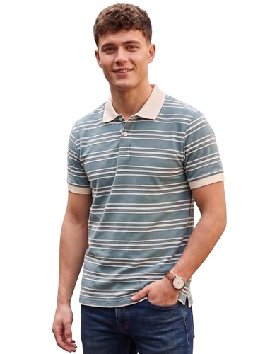 Image of XENOVAURBAN Polo t Shirt for Man | Striped Pattern Mens Cotton Polo Neck T-Shirt with Collar | Regular fit | Breathable and Soft - Polo-Striped-P