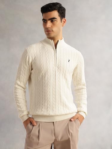 Image of Thomas Scott Men's | Regular Fit | Long Sleeves | Mock Collar | 100% Cotton | Dry Clean | Cable Knit | Knitted | Pullover Sweater