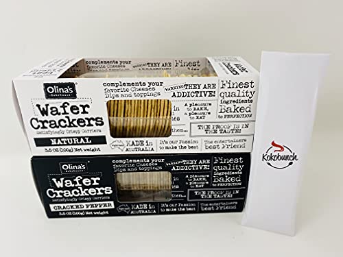 Olinas Bakehouse Wafer Crackers Variety Pack with Kokobunch Kit - Natural & Cracked Pepper (2 Pack) 3.5oz