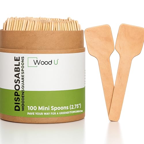 木製使い捨てMini Square Tasterスプーン、環境にやさしい生分解性Compostable Birchwood ( Pack of 100 ) Go Green 。
