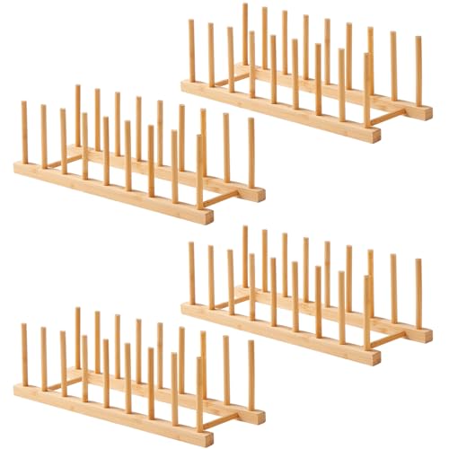 Worthyeah 4 PCS Bamboo Dish Dying Rack - Pot Lid Plate Organizer Holder for Cabinet - Cutting Board Organizer-Plate Rack for Dish, Pot Lid, Bowl, Cup, Cutting Board